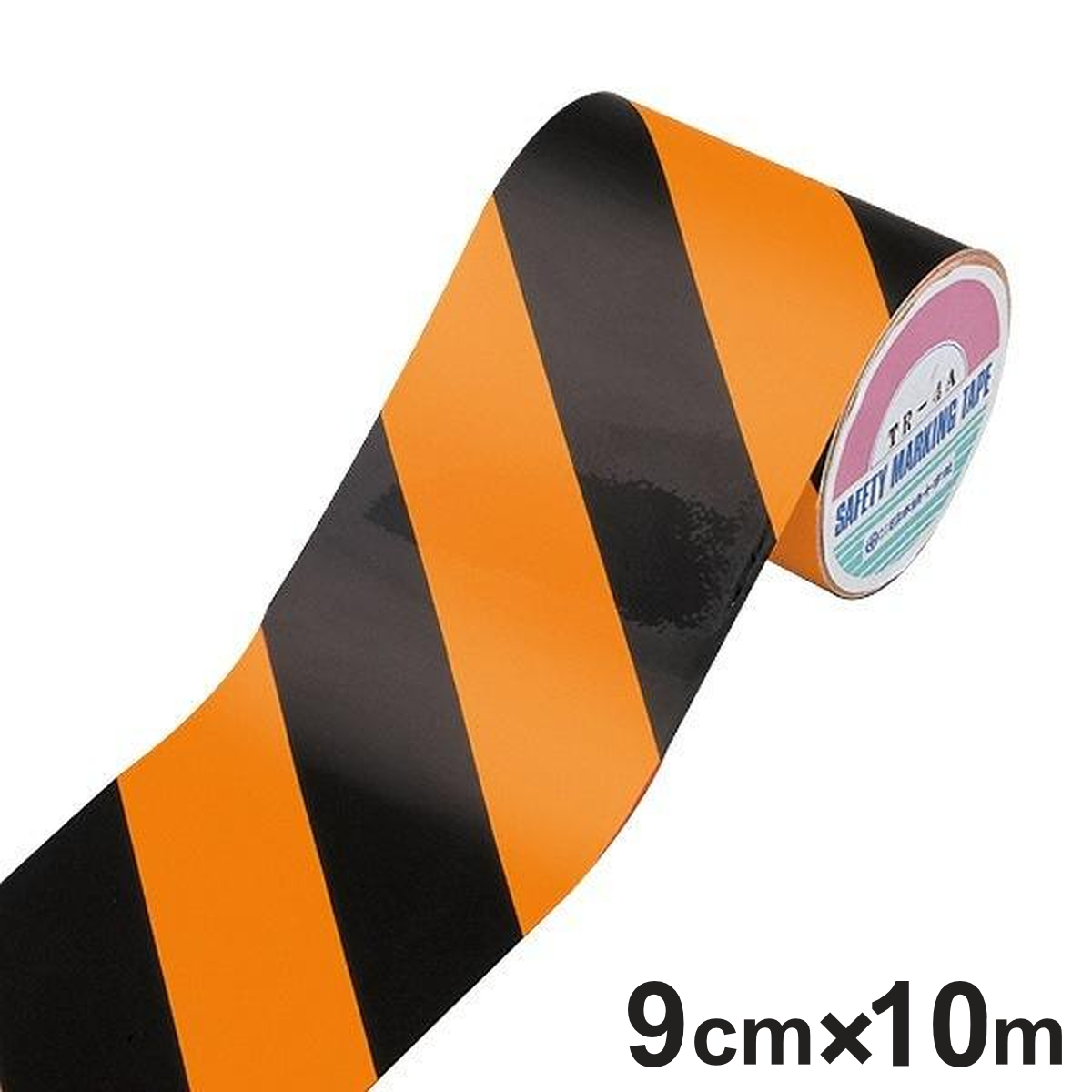 トラテープ 蛍光 オレンジ 90mm幅 10m テープ 日本製 （ トラ 柄 トラ模様 ラインテープ 注意喚起 立ち入り禁止 区域 標示 粘着テープ 安全用品 注意警告 注意 警告 安全 用品 グッズ ）