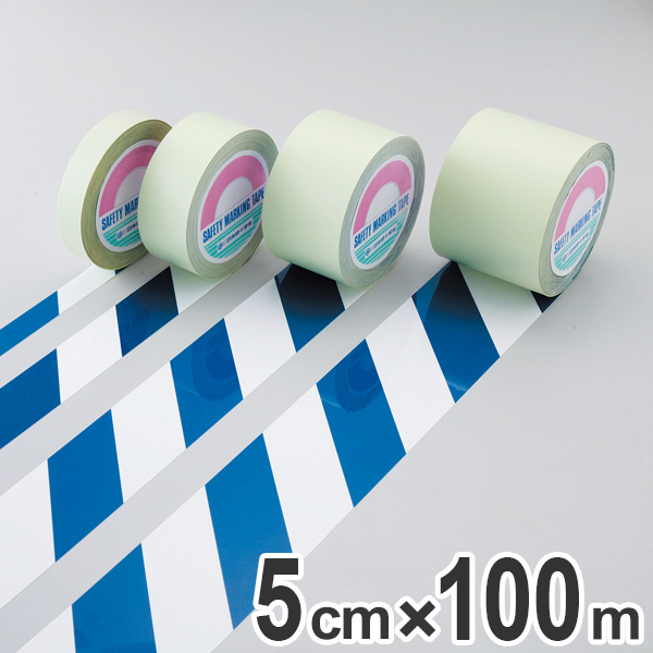 ガードテープ 白×青 50mm幅 100m テープ 日本製 （ 送料無料 安全 区域 標示 粘着テープ 区画整理 線引き ライン引き 室内 床 対応 専用