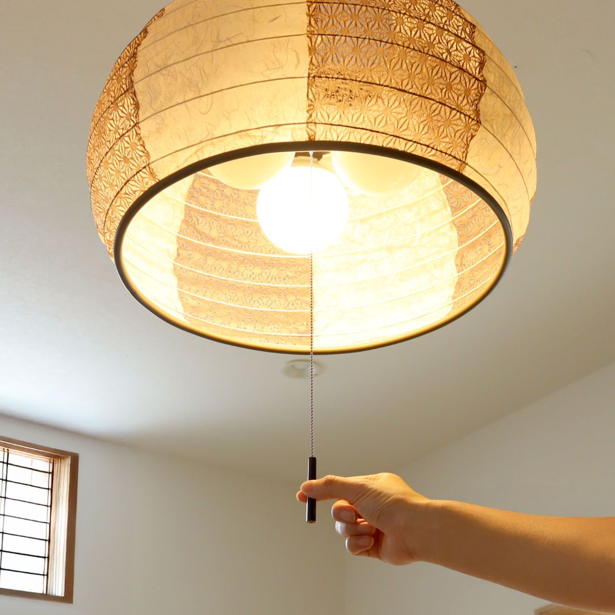 ペンダントライト 3灯 雲龍 ベージュ×麻葉唐茶 美濃和紙 日本製