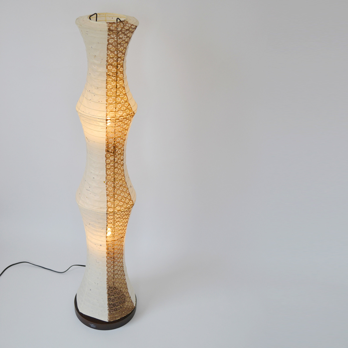 フロアライト 2灯 tower 和紙照明 極み麻葉×麻葉白 美濃粕紙×小梅茶 日本製 彩光デザイン ( 美濃和紙 照明 ライト 照明器具 間接照明 フロアランプ 和紙 大型 スタンド ) 【美濃粕紙×小梅茶】 美濃粕紙×小梅茶