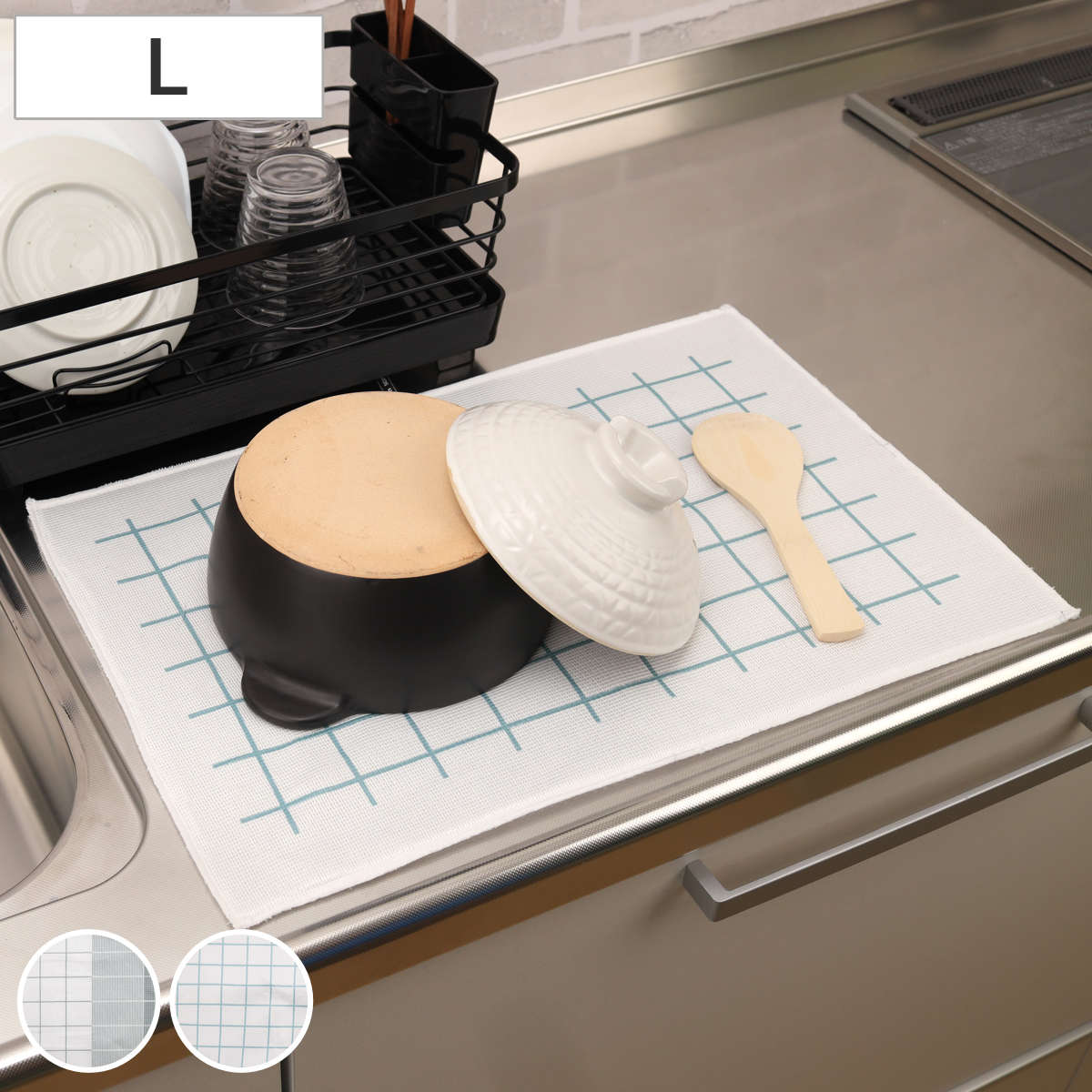 水切りマット 食器乾燥マット 33×50cm 速乾 （ 吸水マット 吸水水切りマット 水切り用マット ディッシュマット 吸水 2層 キッチン用吸水マット キッチンマット ドライマット ドライングマット 乾燥 水切り 大判 水切り用品 ） 【ライトブルー】