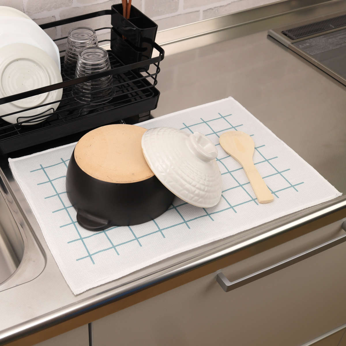 水切りマット 食器乾燥マット 33×50cm 速乾 ( 吸水マット 吸水水切りマット 水切り用マット ディッシュマット 吸水 2層 キッチン用吸水マット キッチンマット ドライマット ドライングマット 乾燥 水切り 大判 水切り用品 ) 【ライトブルー】 ライトブルー