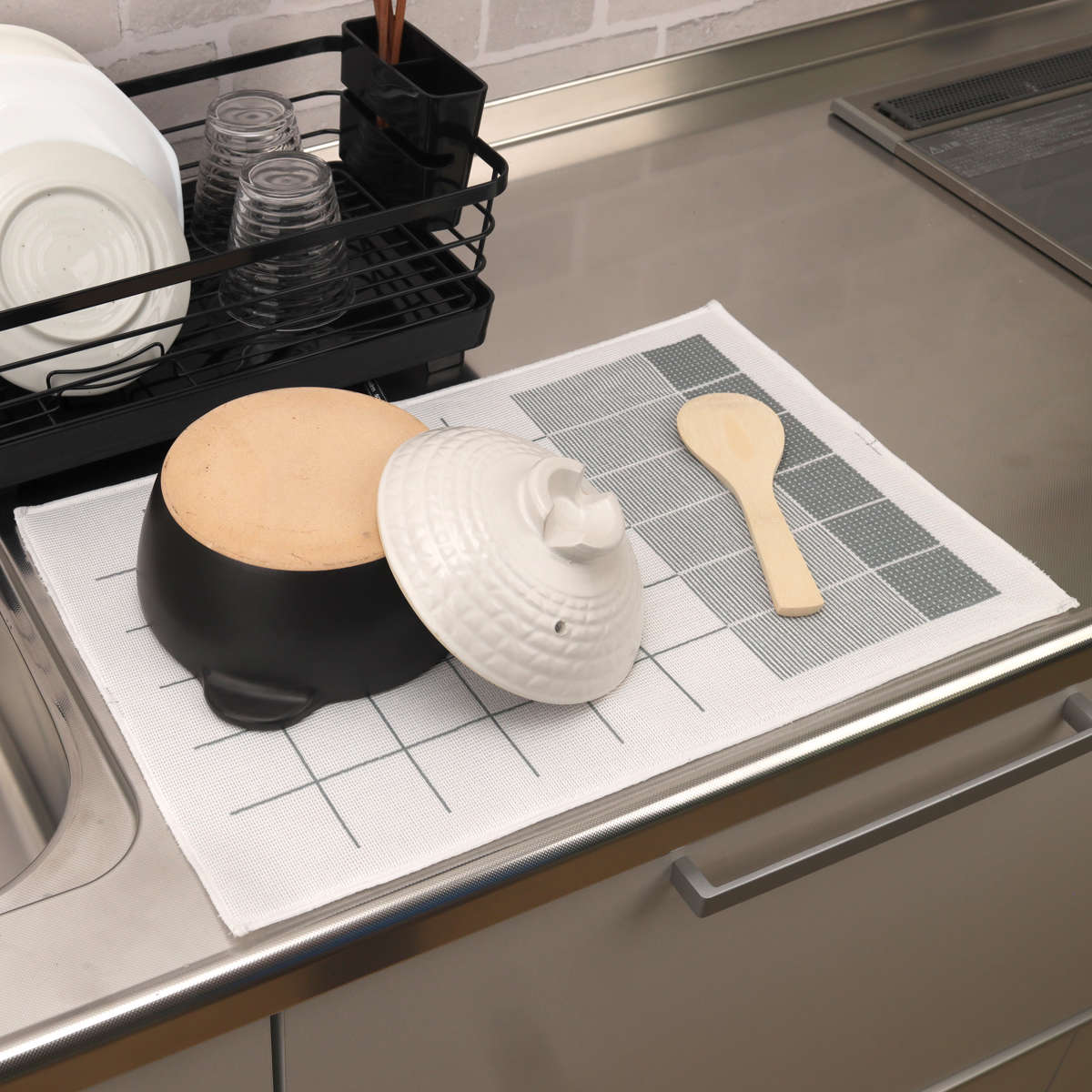 水切りマット 食器乾燥マット 33×50cm 速乾 ( 吸水マット 吸水水切りマット 水切り用マット ディッシュマット 吸水 2層 キッチン用吸水マット キッチンマット ドライマット ドライングマット 乾燥 水切り 大判 水切り用品 ) 【ライトブルー】 ライトブルー
