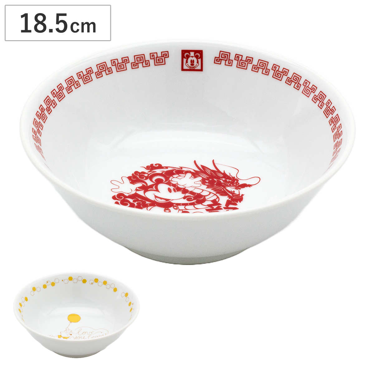 丼鉢 ラーメン丼 ( 18.5cm 食洗機対応 電子レンジ対応 磁器 どんぶり 丼 麺鉢 ラーメン鉢 キャラクター 日本製 ディズニー ミッキーマウス くまのプーさん おうち中華 中華料理 雷文 かわいい ) 【ミッキーマウス】