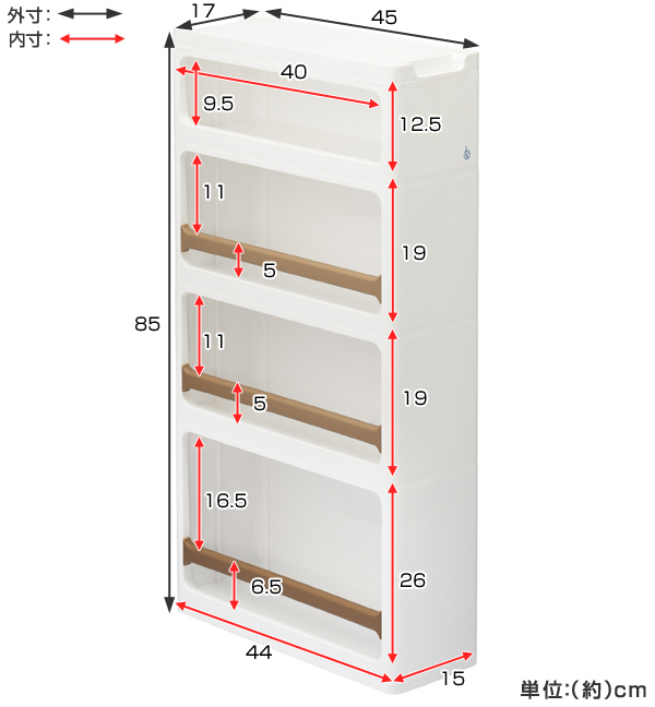 dショッピング |隙間収納 ストランティ ラックA 4段 17cm プラスチック