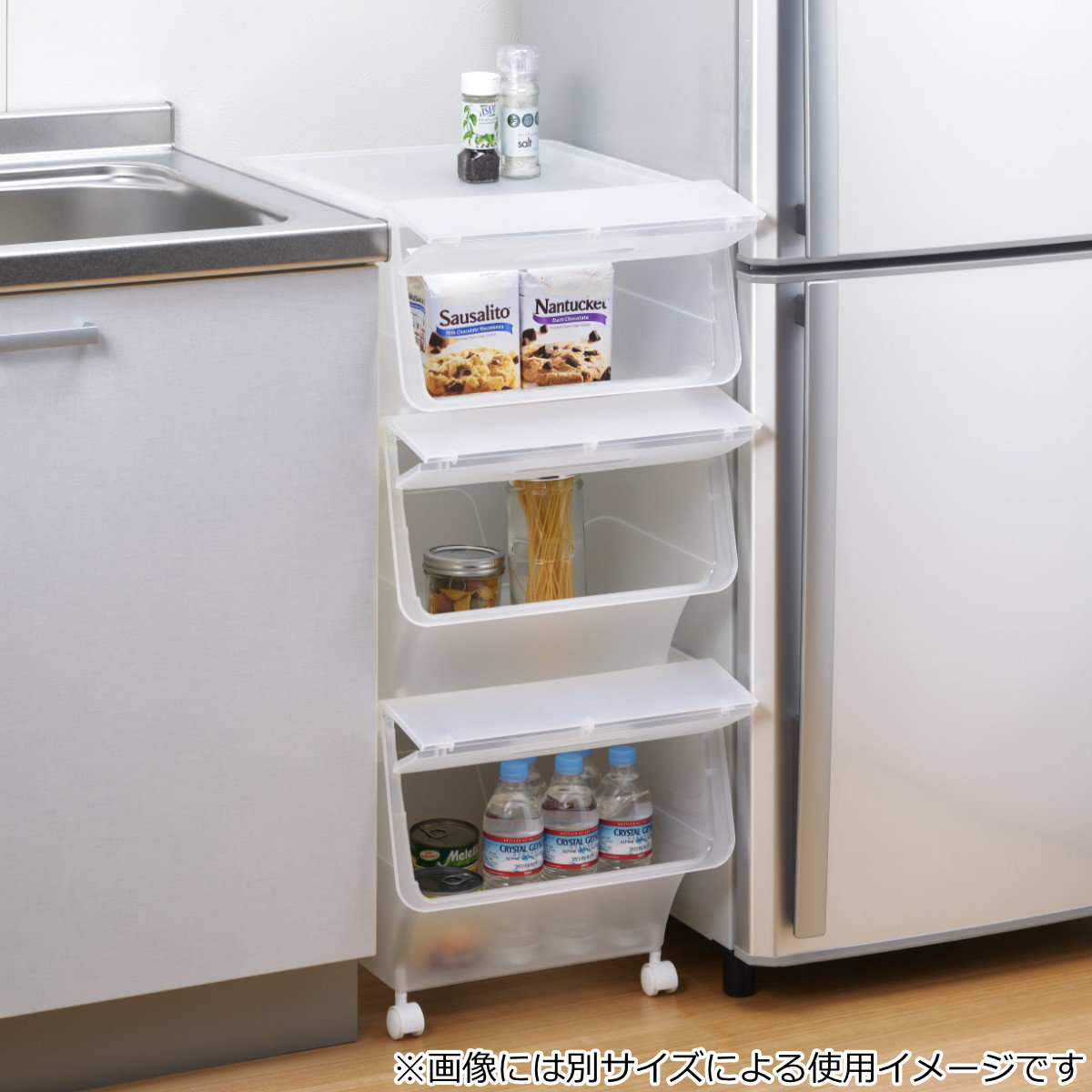 収納ボックス 前開き ナチュラ フロックワイド30 深型 幅57×奥行46×高さ31cm 3個セット ( 収納ケース 収納 おもちゃ箱 衣類収納 扉付き 積み重ね スタックボックス ストッカー 衣装ケース 日本製 クローゼット キッチン )