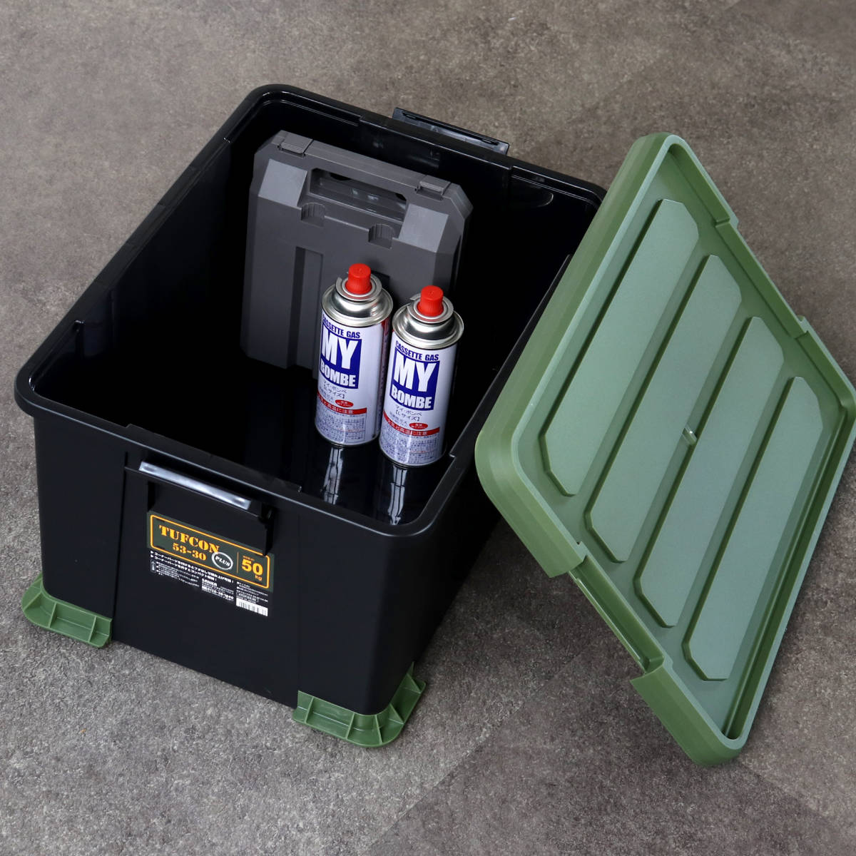 収納ボックス Nタフコンプラス ATCP-53-30 フタ付き 幅39×奥行53×高さ30cm ( 収納ケース 頑丈 収納 工具箱 コンテナ 丈夫 積み重ね ロック付き 日本製 屋外 スタッキング プラスチック ボックス ケース BOX アウトドア 小物 )