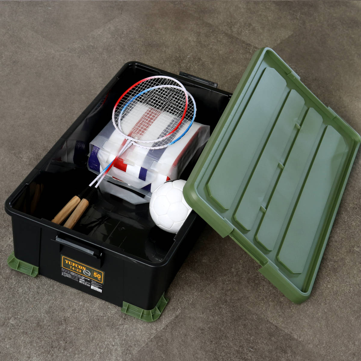 収納ボックス Nタフコンプラス ATCP-74-23 フタ付き 幅44×奥行74×高さ23cm ( 収納ケース 頑丈 収納 工具箱 コンテナ 丈夫 積み重ね ロック付き 日本製 屋外 スタッキング プラスチック ボックス ケース BOX アウトドア 小物 )