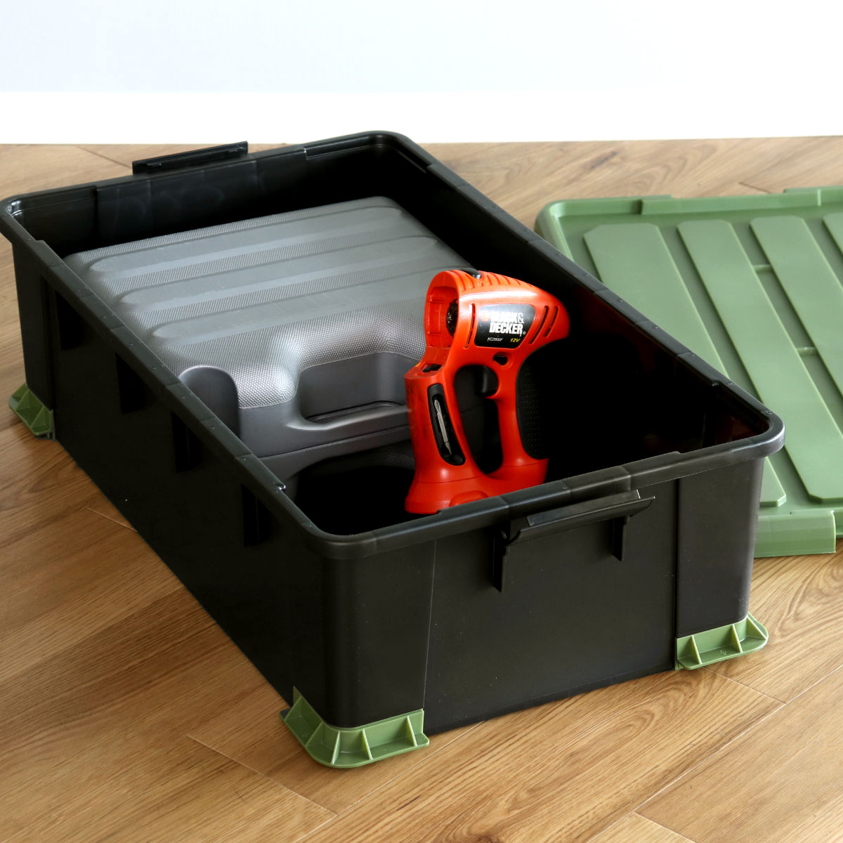 収納ボックス Nタフコンプラス ATCP-74-23 フタ付き 幅44×奥行74×高さ23cm ( 収納ケース 頑丈 収納 工具箱 コンテナ 丈夫 積み重ね ロック付き 日本製 屋外 スタッキング プラスチック ボックス ケース BOX アウトドア 小物 )