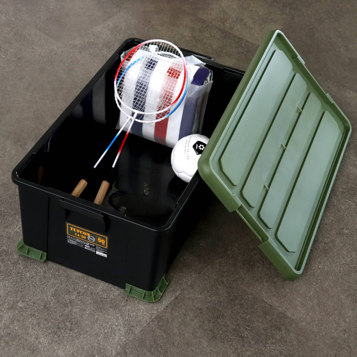 収納ボックス Nタフコンプラス ATCP-74-30 フタ付き 幅44×奥行74×高さ30cm ( 収納ケース 頑丈 収納 工具箱 コンテナ 丈夫 積み重ね ロック付き 日本製 屋外 スタッキング プラスチック ボックス ケース BOX アウトドア 小物 )