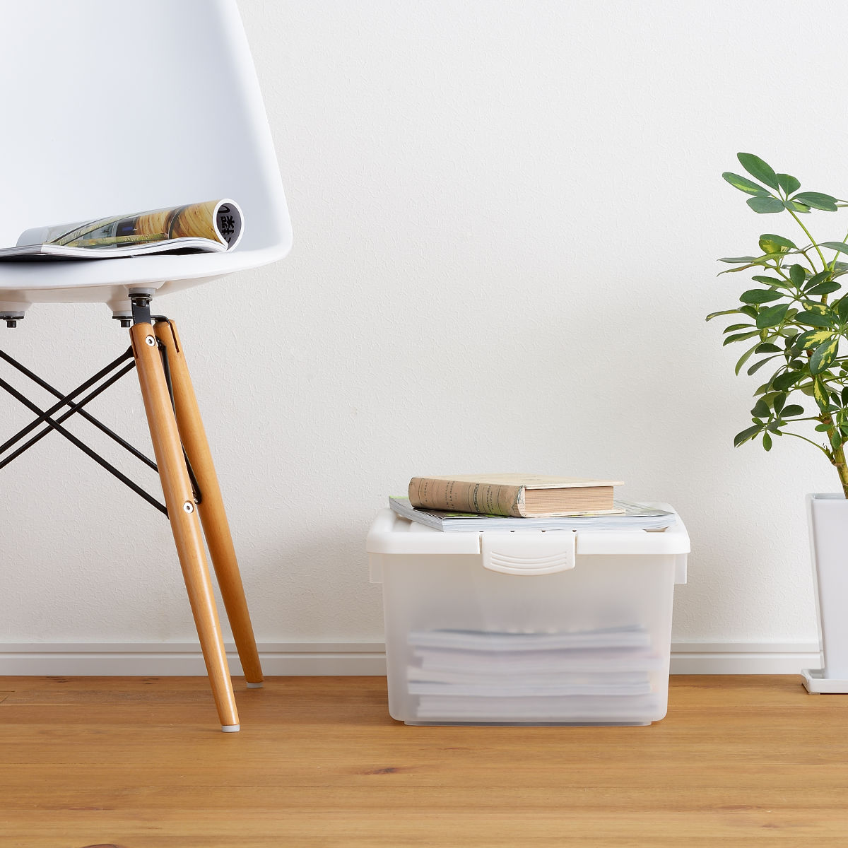 収納ボックス ハコス Mサイズ ふた付き 棚上 ( 収納ケース 収納BOX ボックス ケース 箱 ハコ クローゼット 収納 衣類 おもちゃ箱 プラスチック おもちゃ 玩具 収納用品 ぬいぐるみ 重ねる 重なる ) 【クリアホワイト】 クリアホワイト