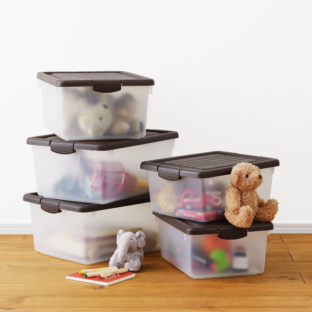 収納ボックス ハコス Mサイズ ふた付き 棚上 ( 収納ケース 収納BOX ボックス ケース 箱 ハコ クローゼット 収納 衣類 おもちゃ箱 プラスチック おもちゃ 玩具 収納用品 ぬいぐるみ 重ねる 重なる ) 【クリアホワイト】 クリアホワイト