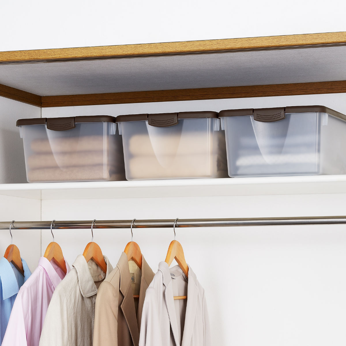 収納ボックス ハコス Mサイズ ふた付き 棚上 ( 収納ケース 収納BOX ボックス ケース 箱 ハコ クローゼット 収納 衣類 おもちゃ箱 プラスチック おもちゃ 玩具 収納用品 ぬいぐるみ 重ねる 重なる ) 【クリアホワイト】 クリアホワイト