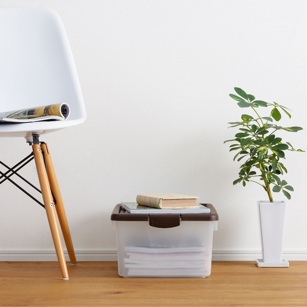 収納ボックス ハコス Mサイズ ふた付き 棚上 ( 収納ケース 収納BOX ボックス ケース 箱 ハコ クローゼット 収納 衣類 おもちゃ箱 プラスチック おもちゃ 玩具 収納用品 ぬいぐるみ 重ねる 重なる ) 【クリアホワイト】 クリアホワイト