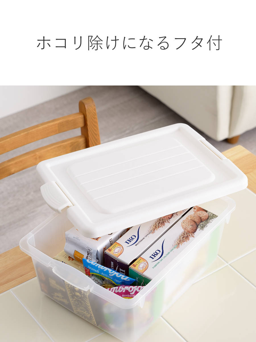 収納ボックス ハコス Mサイズ ふた付き 棚上 ( 収納ケース 収納BOX ボックス ケース 箱 ハコ クローゼット 収納 衣類 おもちゃ箱 プラスチック おもちゃ 玩具 収納用品 ぬいぐるみ 重ねる 重なる ) 【クリアホワイト】 クリアホワイト