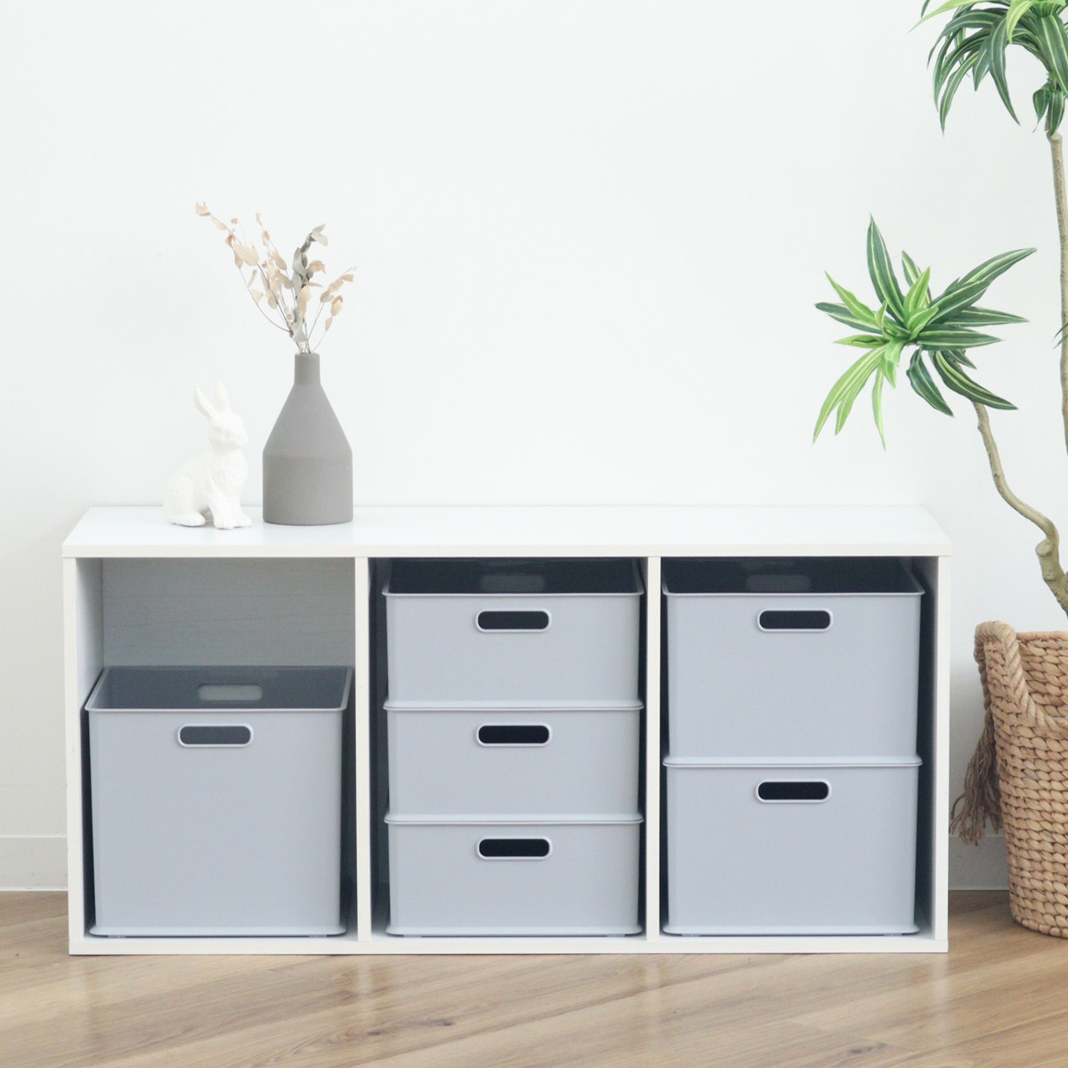 カラーボックス 横置き インナーボックス 収納 ハーフ ナチュラ インボックス プラスチック 日本製 ( 収納ボックス 収納ケース ボックス スタッキング 引き出し 積み重ね BOX おもちゃ収納 小物ケース 小物収納 持ち手付き ) 【グレー】 グレー