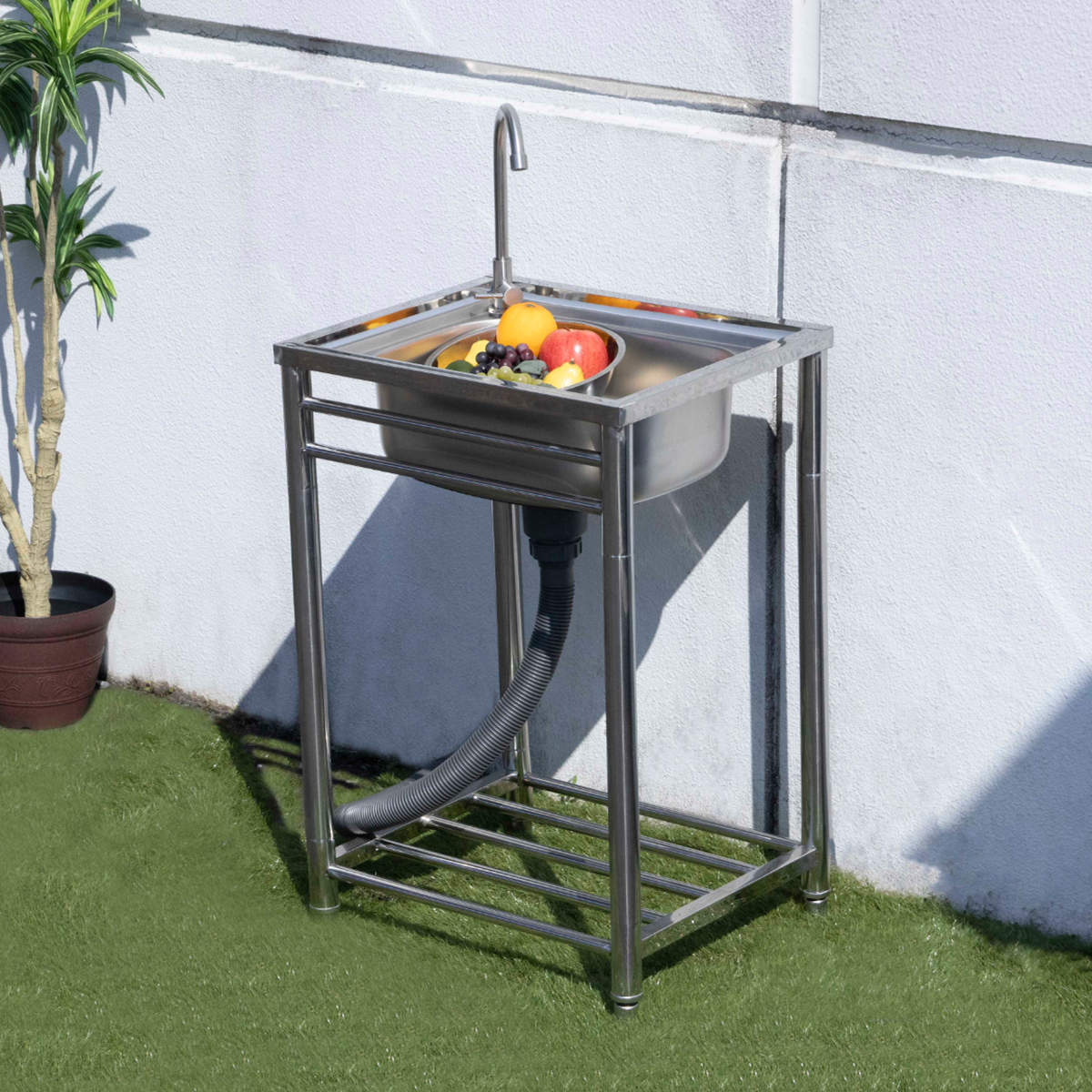 流し台 屋外 ステンレス 水栓付き 幅55cm 奥行45cm 高さ80cm 楽天市場】流し台 幅54.5×奥行45×高さ80cm 蛇口付き ステンレス