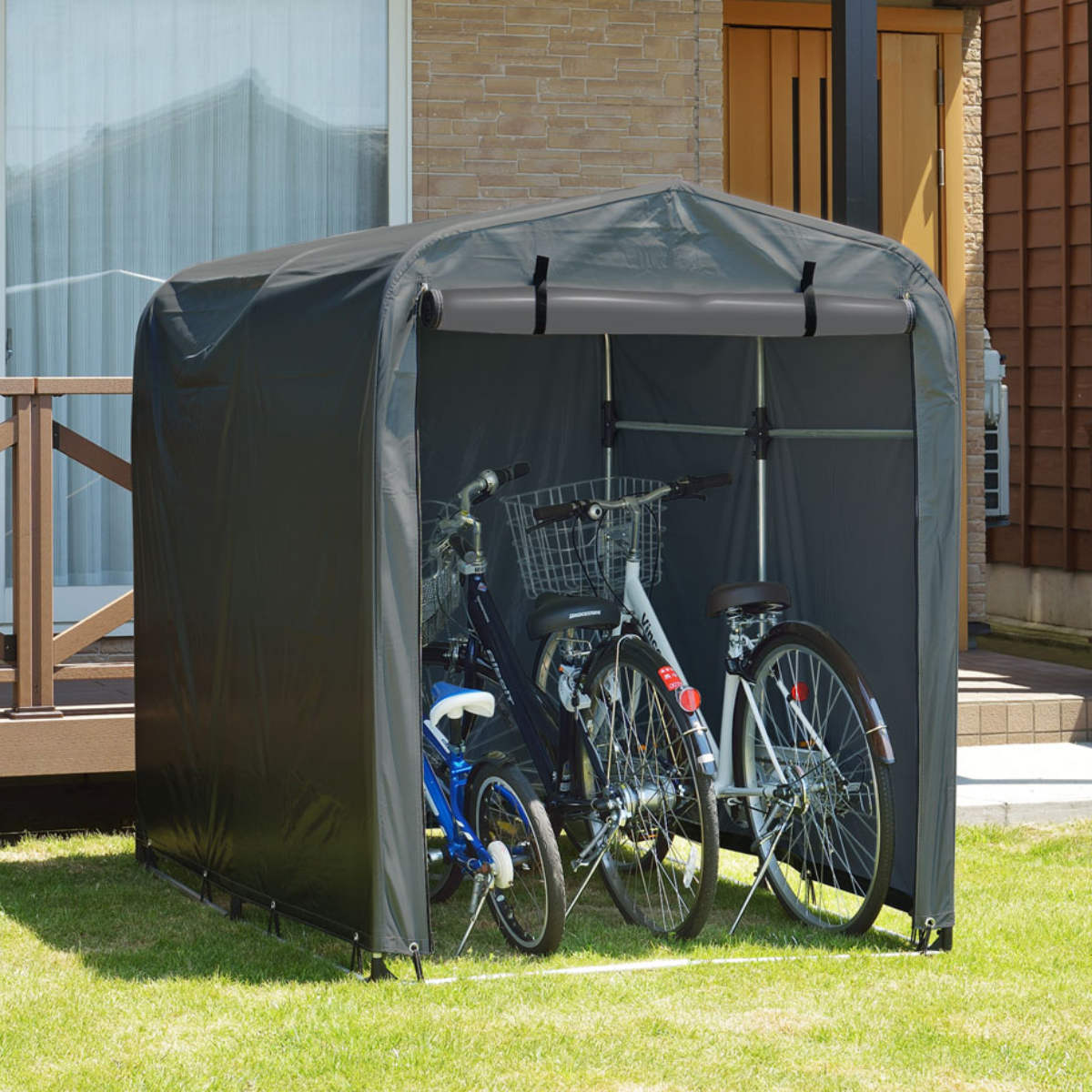 ガレージ 簡易万能ガレージ M PVC 幅130cm ( 法人限定 簡易ガレージ 自転車 ファスナー開閉式 自転車置き 2.5台 簡易物置 自転車ガレージ 屋外収納 駐輪 サイクルポート サンカ )