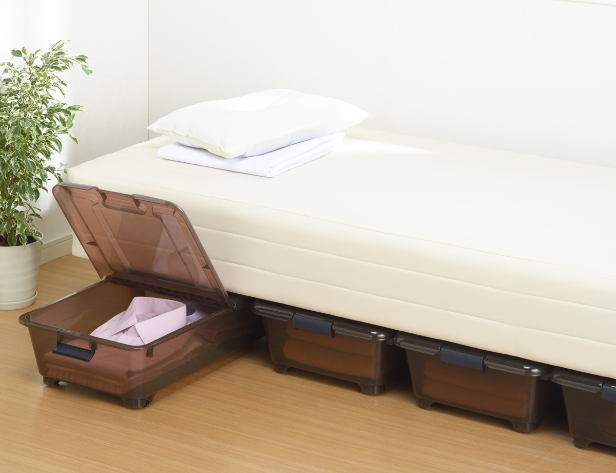 収納ケース ベッド下 収納BOX スモーク 幅40×奥行75×高さ18cm コロ付き ( 収納ボックス 縦置き 横置き プラスチック製 ベッド下収納 フタ付き 浅型 収納 衣類収納 キャスター付き 衣装ケース 押し入れ 押し入れ収納 ) 【ブラウン】 ブラウン