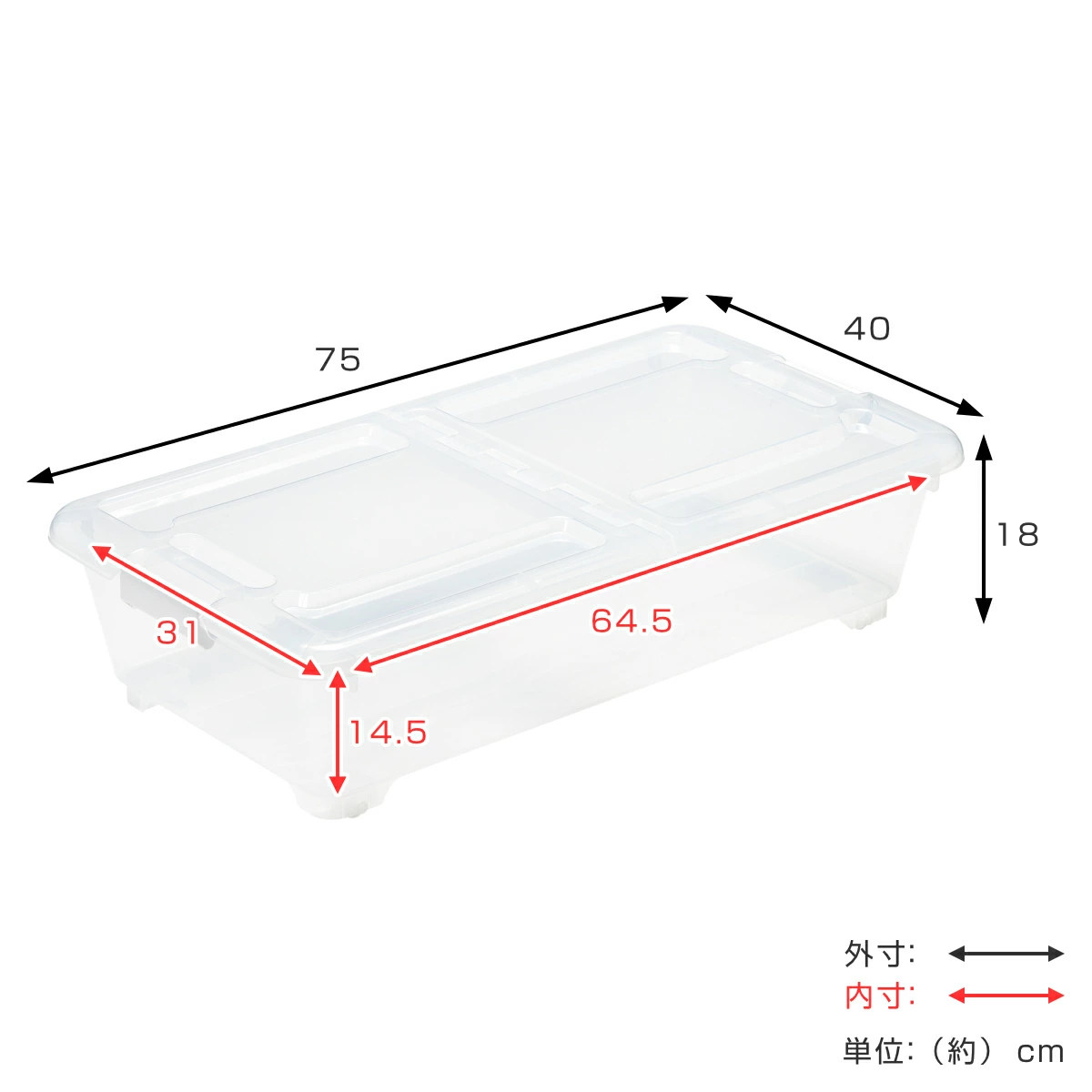 収納ケース ベッド下 収納BOX スモーク 幅40×奥行75×高さ18cm コロ付き ( 収納ボックス 縦置き 横置き プラスチック製 ベッド下収納 フタ付き 浅型 収納 衣類収納 キャスター付き 衣装ケース 押し入れ 押し入れ収納 ) 【ブラウン】 ブラウン