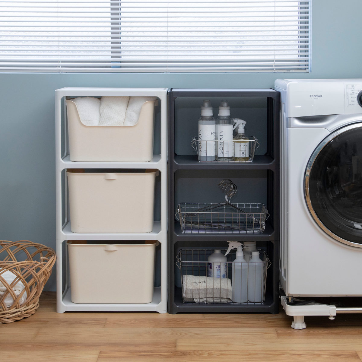 ラック 3段 収納ボックス付き カタス 組立品 日本製 ライトグレー ( 収納ケース 収納 ボックス プラスチック ケース 収納ラック 小物入れ オープンラック シェルフ おもちゃ箱 衣類収納 フリーラック おしゃれ ) 【ピンク】 ピンク