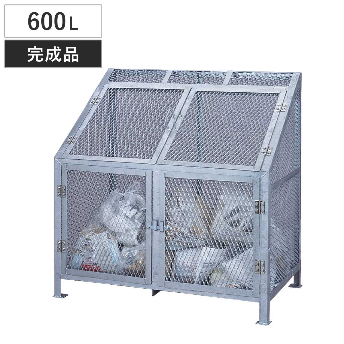 業務用ゴミ箱 600L ダストBOX 幅120cm （ 法人限定 屋外用 ゴミ箱 扉 ゴミ 13袋分 収集ボックス 屋外ストッカー 収納庫 ゴミ置き場 ゴミ捨て 600リットル 大容量 中身が見える ダストボックス ごみ箱 日本製 ハンドル付き ）