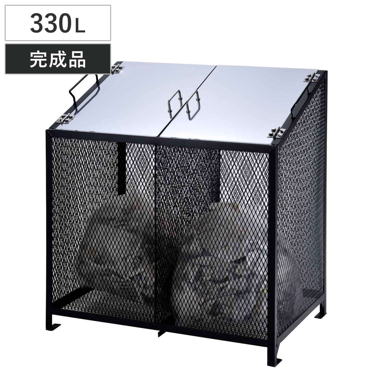 業務用ゴミ箱 330L ダストBOX-S ブラック （ 法人限定 幅90cm 屋外用 ゴミ箱 扉 ゴミ 7袋分 収集ボックス 屋外ストッカー 収納庫 ゴミ置き場 ゴミ捨て 330リットル 大容量 中身が見える ダストボックス ごみ箱 日本製 黒 おしゃれ ）