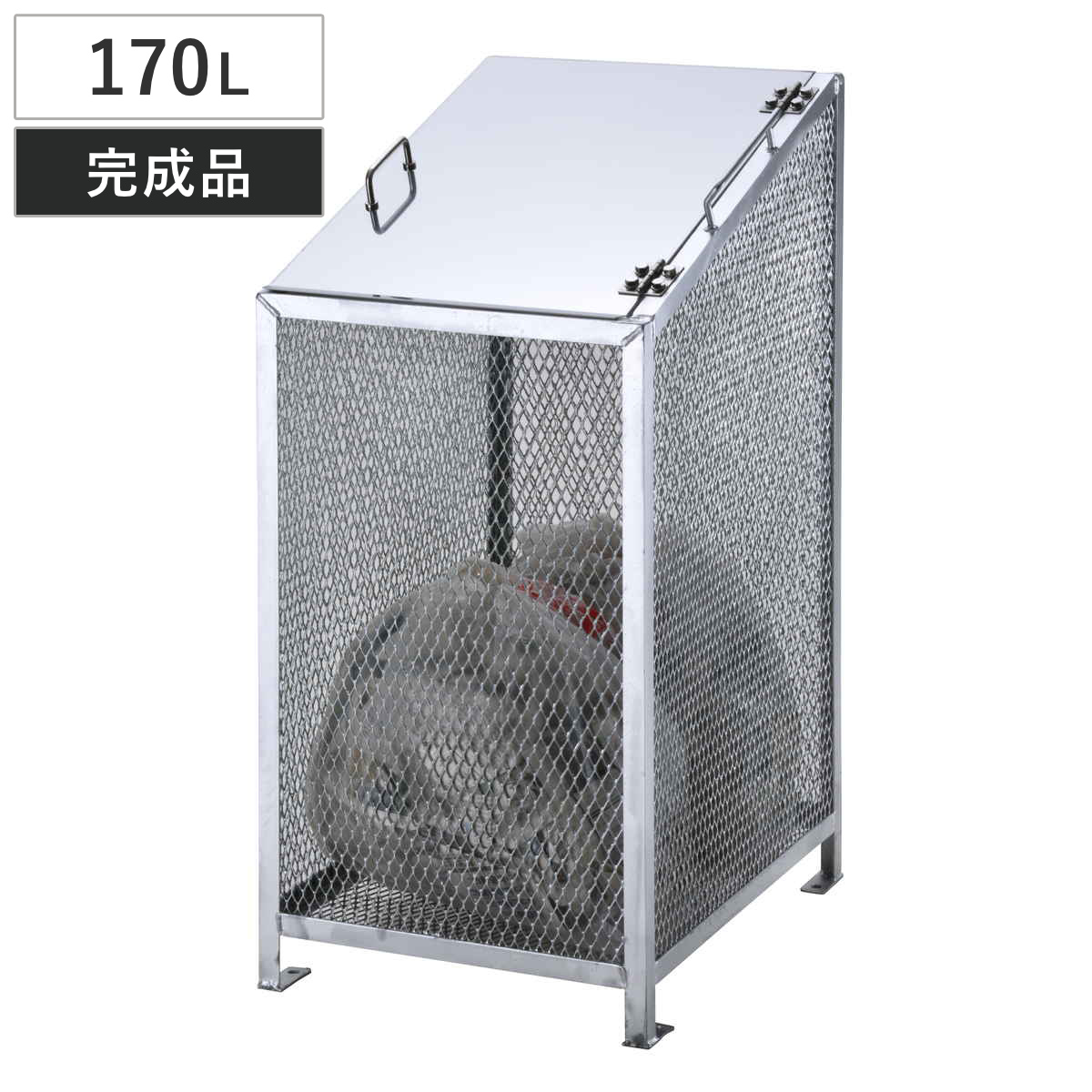 業務用ゴミ箱 170L ダストBOX-S スリム ( 法人限定 幅50cm 屋外用 ゴミ箱 扉 ゴミ 3袋分 収集ボックス 屋外ストッカー 収納庫 ゴミ置き場 ゴミ捨て 170リットル 中身が見える ダストボックス ごみ箱 日本製 ハンドル付き )