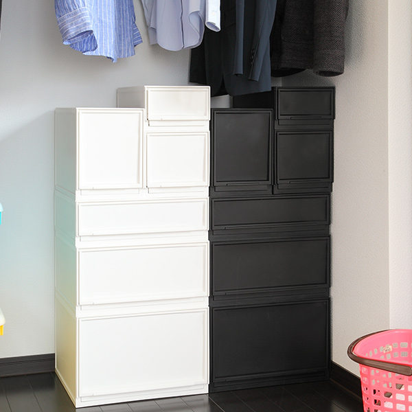 収納ケース ナチュラ クリアモジュール スリムL 幅18.8×奥行35.5×高さ25cm 同色6個セット ( 収納 収納ボックス 引き出し プラスチック 仕切り DVD 小物 BOX クリア 白 黒 スタッキング キッチン ランドリー ) 【ホワイト】 ホワイト