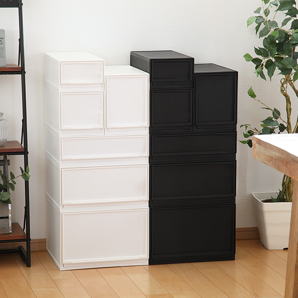 収納ケース ナチュラ クリアモジュール スリムL 幅18.8×奥行35.5×高さ25cm 同色6個セット ( 収納 収納ボックス 引き出し プラスチック 仕切り DVD 小物 BOX クリア 白 黒 スタッキング キッチン ランドリー ) 【ホワイト】 ホワイト