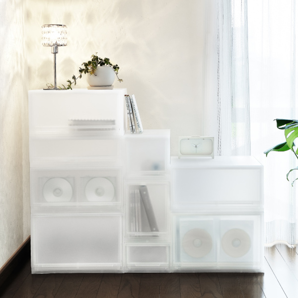 収納ケース ナチュラ クリアモジュール スリムL 幅18.8×奥行35.5×高さ25cm 同色6個セット ( 収納 収納ボックス 引き出し プラスチック 仕切り DVD 小物 BOX クリア 白 黒 スタッキング キッチン ランドリー ) 【ホワイト】 ホワイト