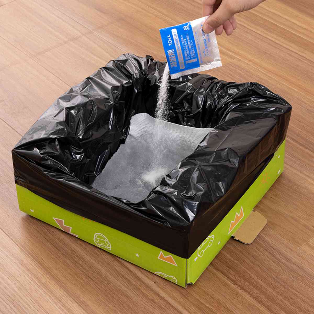 緊急トイレ 非常用 簡易トイレ コンパクト 車載用 防災 渋滞 ( 災害 トイレ ダンボール製 凝固剤 処理袋 ポンチョ トイレセット 5回分 体重120kgまで 緊急用 簡易 持ち運び 携帯トイレ 非常トイレ 使い捨て 災害時 ドライブ )