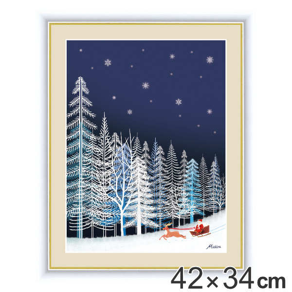 インテリアポスター A4サイズ⭐︎冬イメージ 雪の結晶＆うさぎと夜の森 