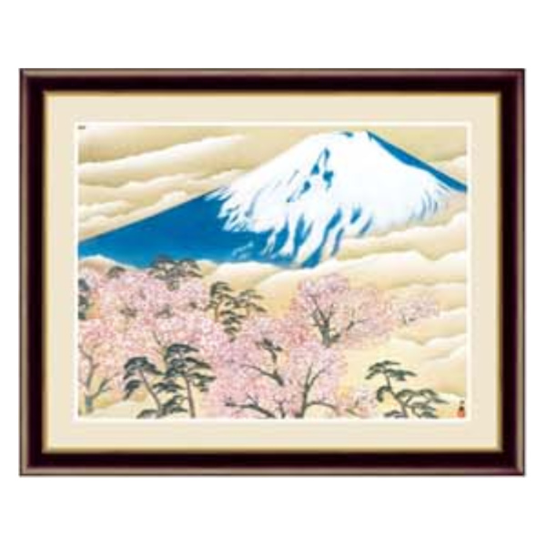 絵画 『富士と桜図』 42×52cm 横山大観 1942年頃 額入り 巧芸画