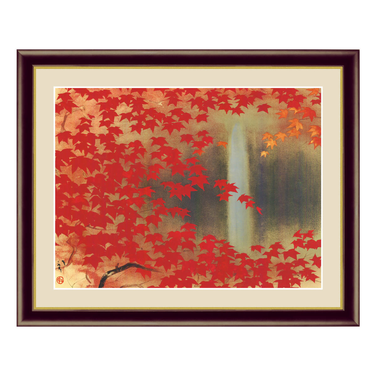 絵画 滝に紅葉 34x42cm （ 絵 紅葉 植物 滝 アート アートパネル