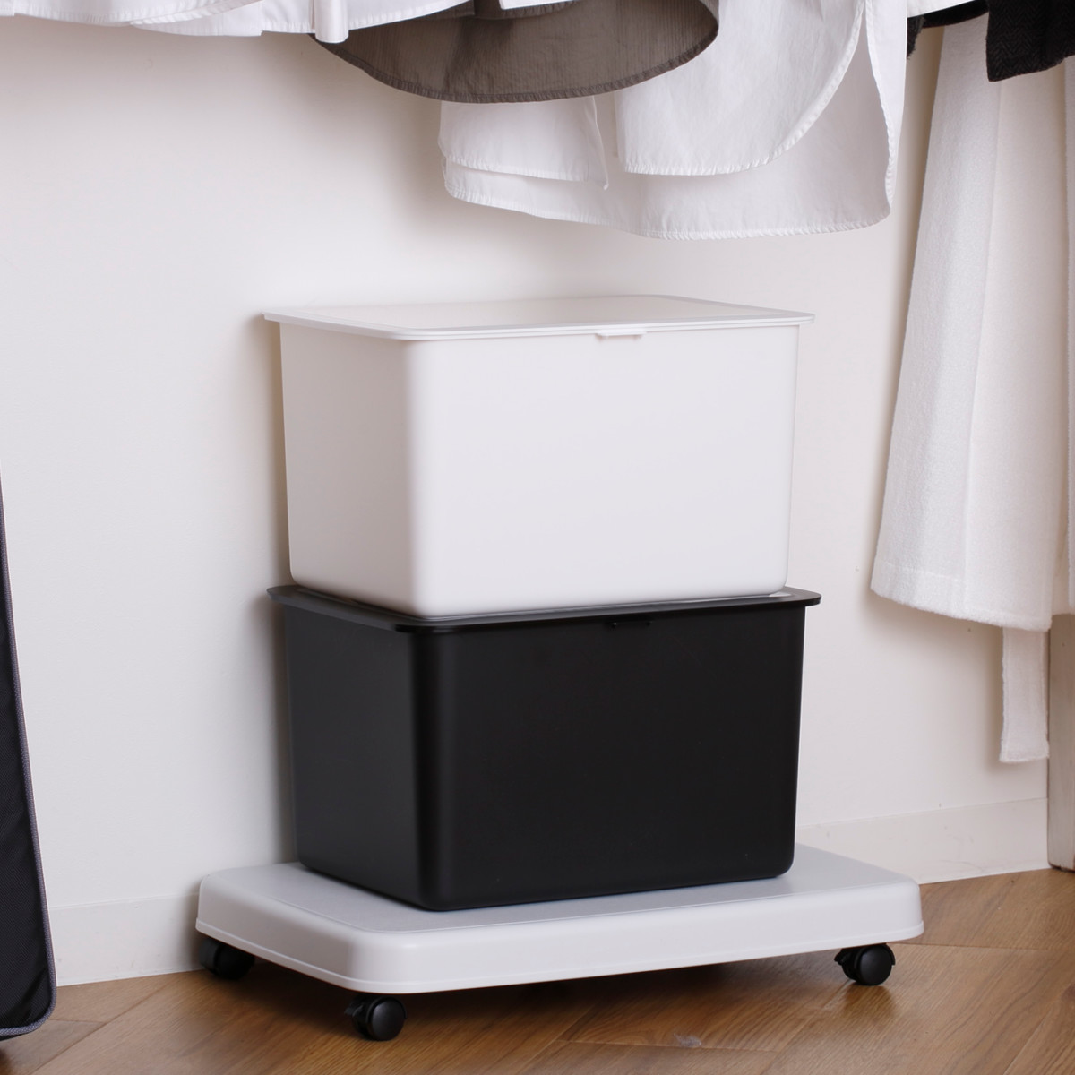 平台車 LL キャスター付き 家庭用 押入れ ラクゴロ 日本製 ( ホームキャリー キャリーカート 家庭用台車 キャリー 台車 キャリーワゴン キャリー台車 小型 置台 軽量 シンプル ストッパー付き ) 【ホワイトグレー】 ホワイトグレー