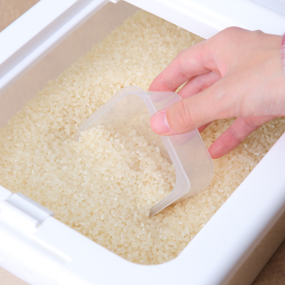 米びつ 5kg お米ケース 計量カップ付き ( 日本製 米櫃 こめびつ ライスストッカー 米 お米 保存容器 冷蔵庫 5kg用 5キロ 保管 保存 収納 お米収納 お米保管 ペットフード 袋のまま シンク下 引出し キッチン収納 ) 【ホワイト】 ホワイト