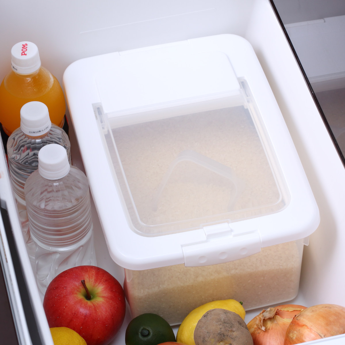 米びつ 5kg お米ケース 計量カップ付き ( 日本製 米櫃 こめびつ ライスストッカー 米 お米 保存容器 冷蔵庫 5kg用 5キロ 保管 保存 収納 お米収納 お米保管 ペットフード 袋のまま シンク下 引出し キッチン収納 ) 【ホワイト】 ホワイト