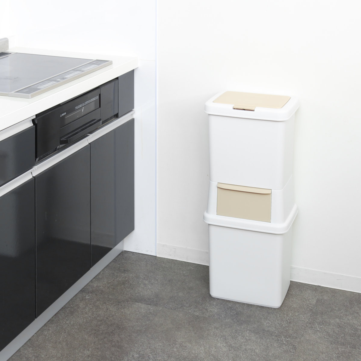 ゴミ箱 39L 分別 二段 ダストボックスファイン ( ごみ箱 38リットル 縦型 スリム 2分別 ふた付き プッシュ式 省スペース シンプル ダストボックス 袋止め付き 袋が見えにくい キッチン )