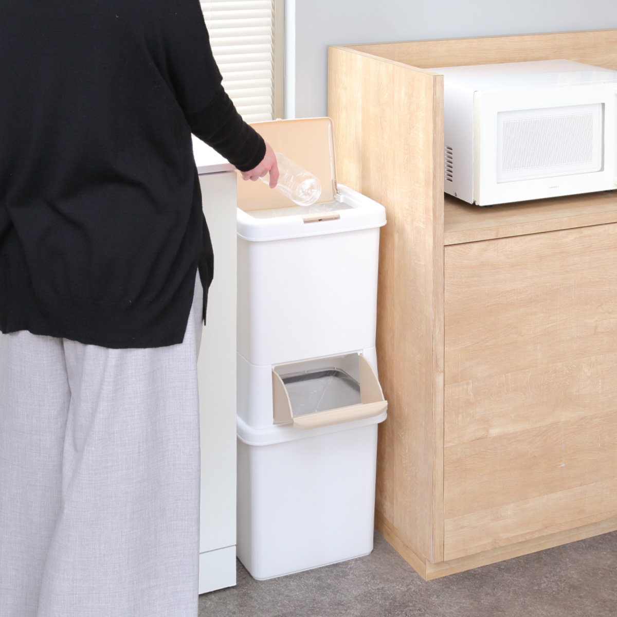 ゴミ箱 39L 分別 二段 ダストボックスファイン ( ごみ箱 38リットル 縦型 スリム 2分別 ふた付き プッシュ式 省スペース シンプル ダストボックス 袋止め付き 袋が見えにくい キッチン )