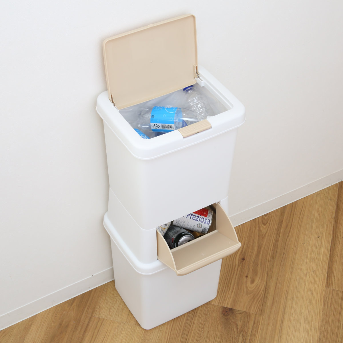 ゴミ箱 39L 分別 二段 ダストボックスファイン ( ごみ箱 38リットル 縦型 スリム 2分別 ふた付き プッシュ式 省スペース シンプル ダストボックス 袋止め付き 袋が見えにくい キッチン )