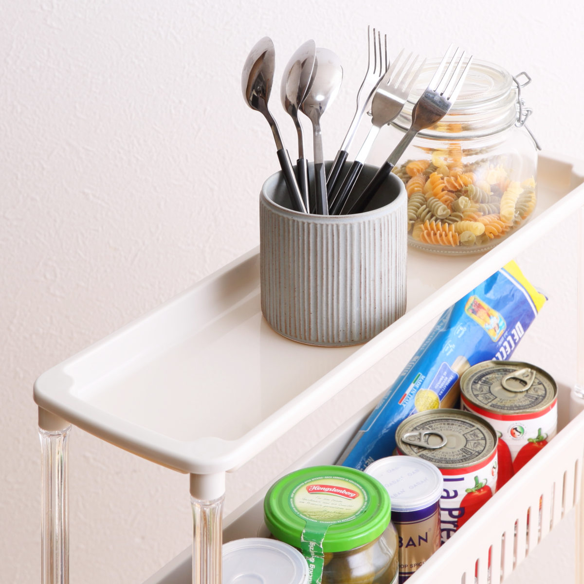 キッチンワゴン ルーチェワゴン 4段 幅15.2cm 奥行49.9cm 高さ87.4cm ( キャスター付き 天板付き キッチンストッカー 日本製 マルチワゴン キッチンラック ワゴン ラック 収納 ワゴン収納 バスケットワゴン キッチン 洗面所 四段 ) 【ホワイト】 ホワイト