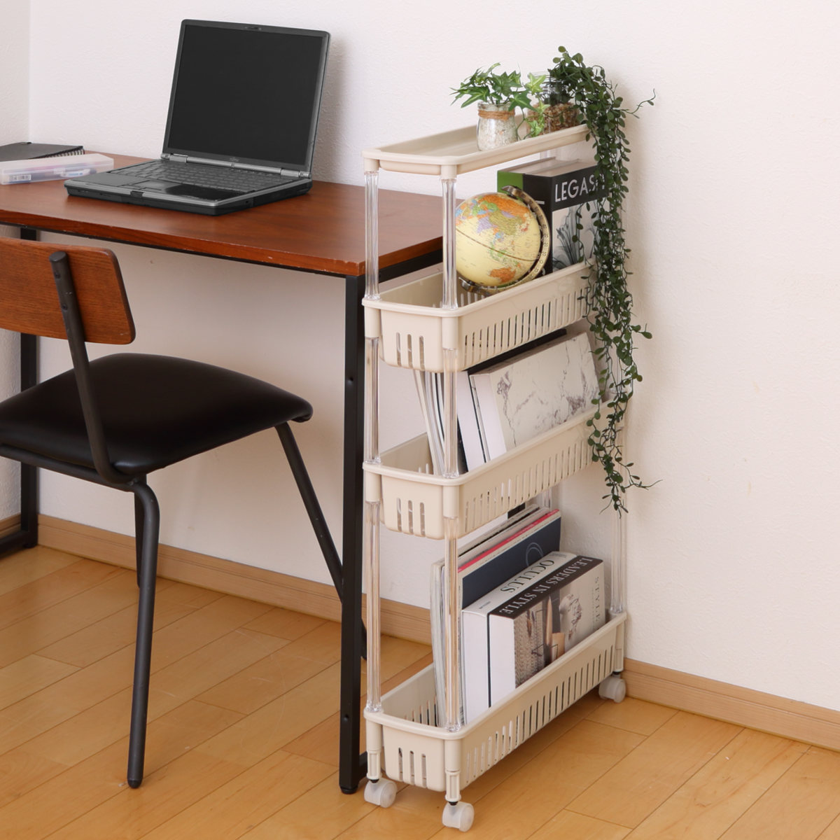 キッチンワゴン ルーチェワゴン 4段 幅15.2cm 奥行49.9cm 高さ87.4cm ( キャスター付き 天板付き キッチンストッカー 日本製 マルチワゴン キッチンラック ワゴン ラック 収納 ワゴン収納 バスケットワゴン キッチン 洗面所 四段 ) 【ホワイト】 ホワイト