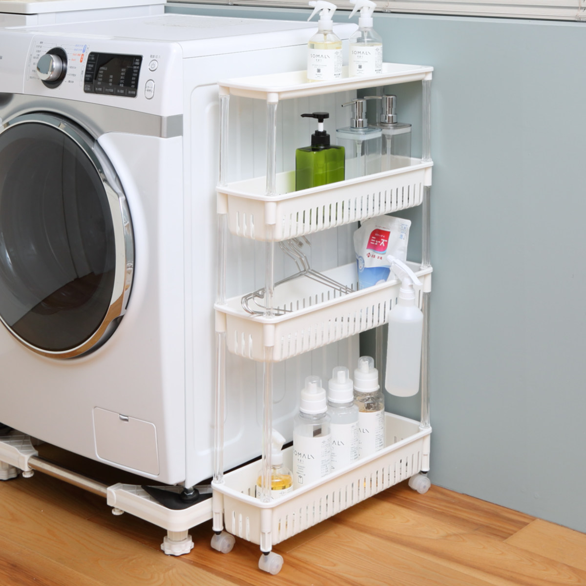 キッチンワゴン ルーチェワゴン 4段 幅15.2cm 奥行49.9cm 高さ87.4cm ( キャスター付き 天板付き キッチンストッカー 日本製 マルチワゴン キッチンラック ワゴン ラック 収納 ワゴン収納 バスケットワゴン キッチン 洗面所 四段 ) 【ホワイト】 ホワイト