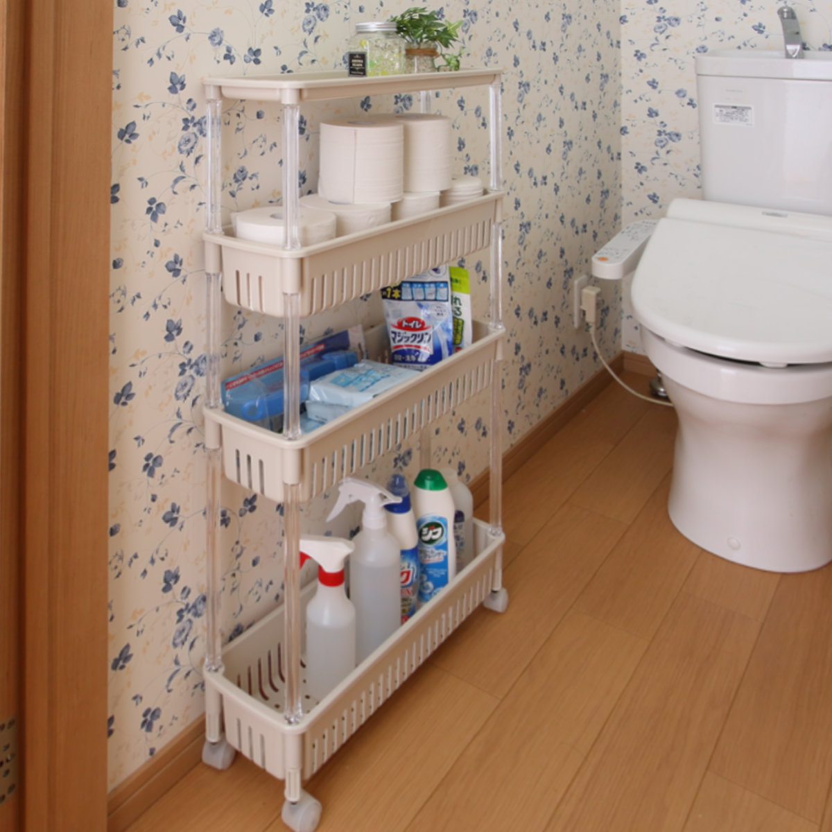 キッチンワゴン ルーチェワゴン 4段 幅15.2cm 奥行49.9cm 高さ87.4cm ( キャスター付き 天板付き キッチンストッカー 日本製 マルチワゴン キッチンラック ワゴン ラック 収納 ワゴン収納 バスケットワゴン キッチン 洗面所 四段 ) 【ホワイト】 ホワイト