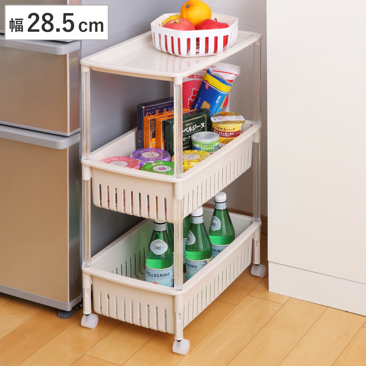 キッチンワゴン ルーチェワゴン 3段 幅28.5cm 奥行46.8cm 高さ67.7cm （ キャスター付き 天板付き キッチンストッカー 日本製 マルチワゴン キッチンラック ワゴン ラック 収納 ワゴン収納 バスケットワゴン キッチン 洗面所 三段 ）
