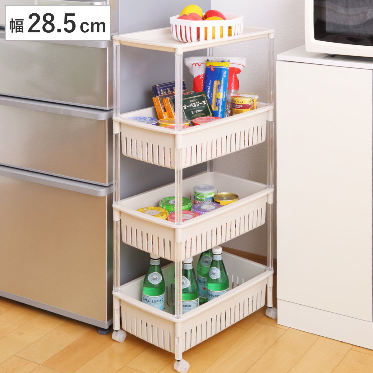 キッチンワゴン ルーチェワゴン 4段 幅28.5cm 奥行46.8cm 高さ94.7cm ( キャスター付き 天板付き キッチンストッカー 日本製 マルチワゴン キッチンラック ワゴン ラック 収納 ワゴン収納 バスケットワゴン キッチン 洗面所 四段 )
