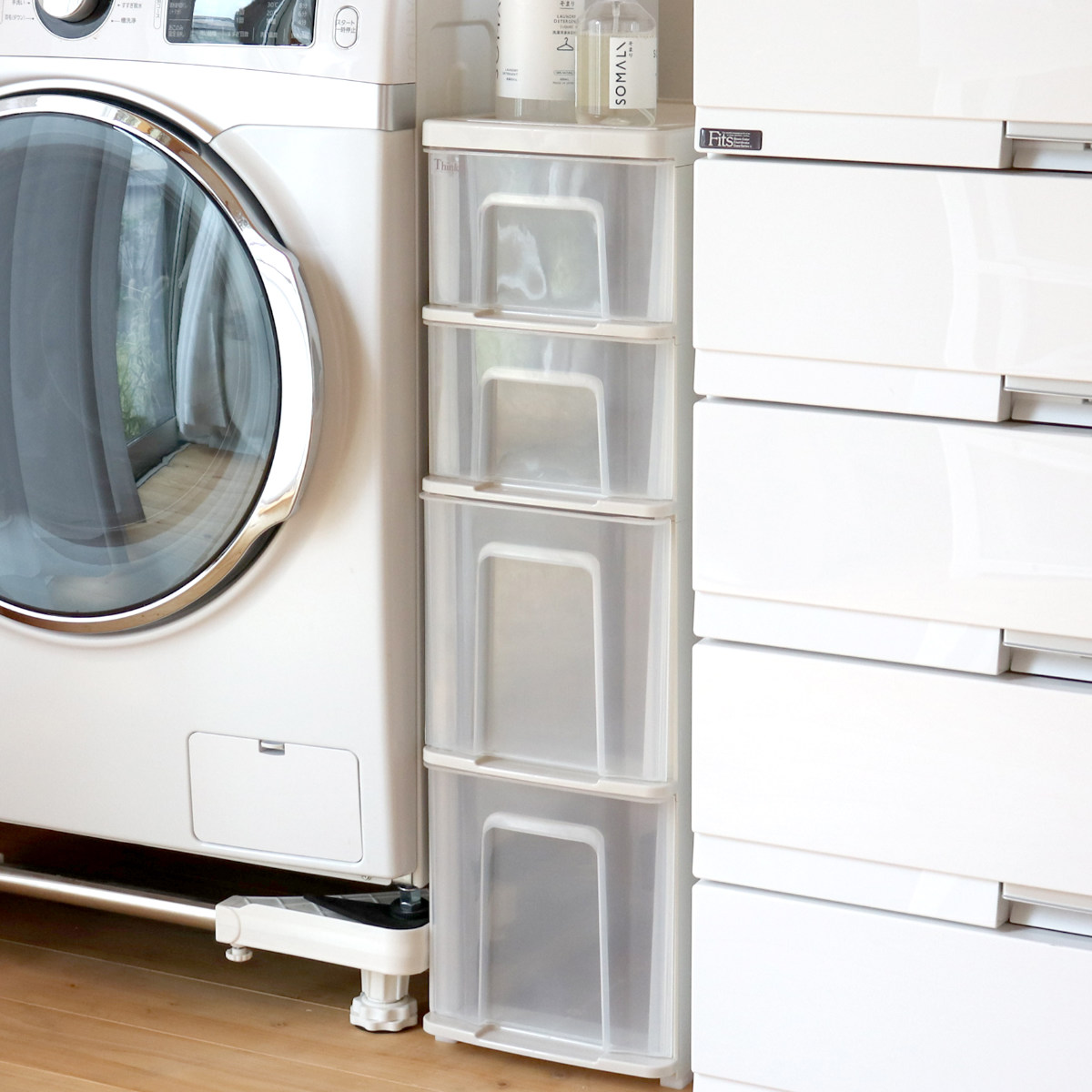 キッチンストッカー シンクスリム 幅22cm 4段 ( キャスター付き スリム 日本製 隙間収納 すき間収納 キッチンラック キッチン 収納 ワゴン ラック 洗面所収納 ランドリー収納 キッチン収納 引出し )