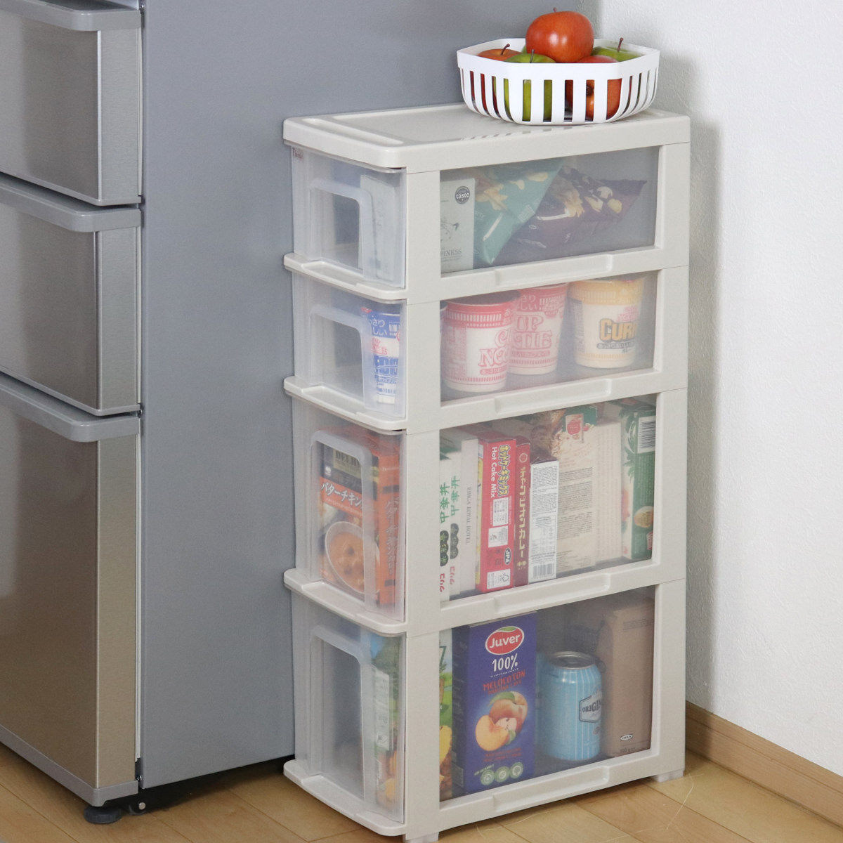 キッチンストッカー シンクスリム 幅22cm 4段 ( キャスター付き スリム 日本製 隙間収納 すき間収納 キッチンラック キッチン 収納 ワゴン ラック 洗面所収納 ランドリー収納 キッチン収納 引出し )