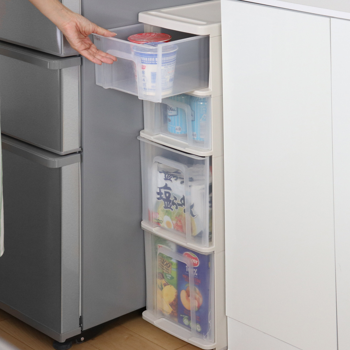 キッチンストッカー シンクスリム 幅22cm 4段 ( キャスター付き スリム 日本製 隙間収納 すき間収納 キッチンラック キッチン 収納 ワゴン ラック 洗面所収納 ランドリー収納 キッチン収納 引出し )